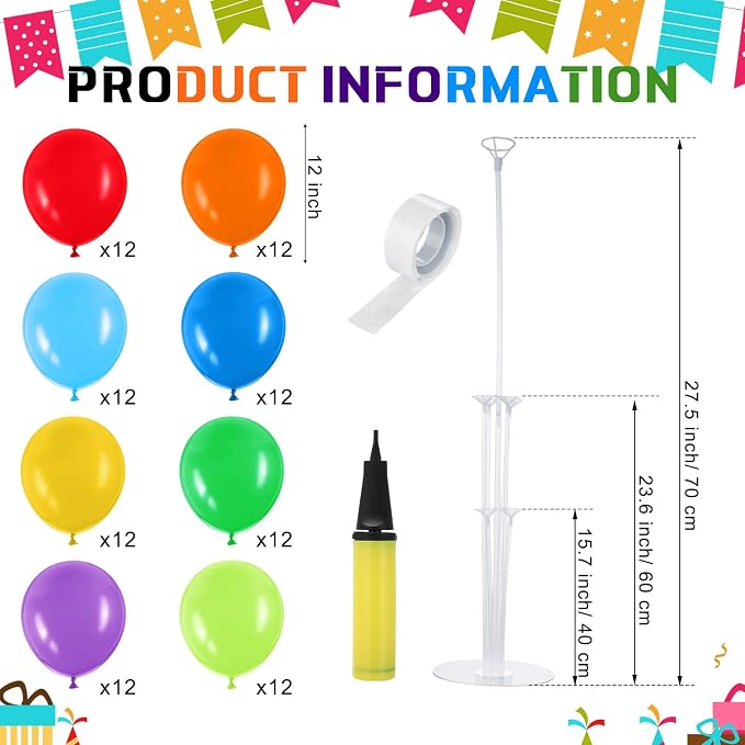 VioraWhite 8 Set Balloon Stands Kits, Sticks Holder with Base and Balloon for Table Centerpieces Party Decoration for Birthday Baby Shower Fiesta Carnival Wedding Graduation Party(Colorful)