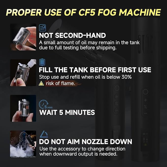 Colbor CF5 Portable Fog Machine with Magnetic RGB Color Light Battery Powered Portable Smoke Machine Handheld Fog Machine w/Remote Control Fogger for Parties Stage Effects