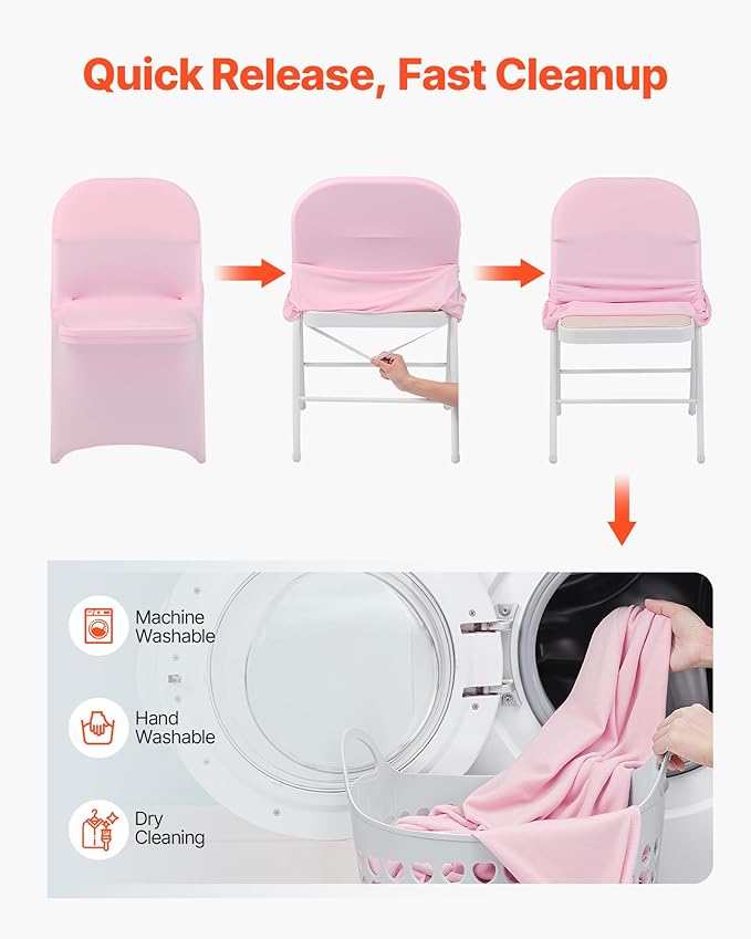 VEVOR Chair Covers, Polyester Spandex Chair Cover, Stretch Slipcovers for Wedding Party Dining Banquet Flat-Front Chair Covers (Pink-c, 50PCS)
