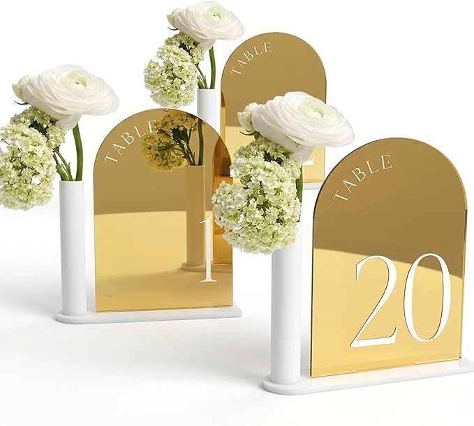 Table Numbers 1-20 - Number Holders For Wedding Reception , Gold Acrylic Sign Stands , Stand Signs Holder , Events And Restaurant Tables , Party With Wine Cards , Elegant at Event , Boho