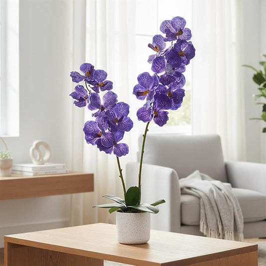 31.5" Artificial Phalaenopsis Orchid Flower Plant, Purple Fake Orchid Artificial Flowers with Pot, Faux Orchids Artificial Flowers Arrangement for Home Decor Wedding Table Centerpiece Office, 1 Pack