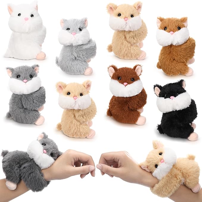 Liliful 8 Pack Kids Plush Gifts Stuffed Animal Cat Slap Bracelets - 8 Inch Back to School Prize Box Toys Wrist Cute Snap Birthday Rewards for Boys Girls Child Pet Adoption Party Favors(Hamsters)