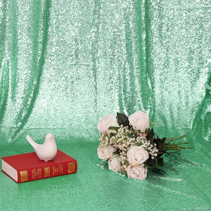 Eternal Beauty Mint Green Sequin Backdrop, 20x10 Ft Glitter Background Curtains for Shimmer Photography Party Wedding Birthday Back Drop Decor