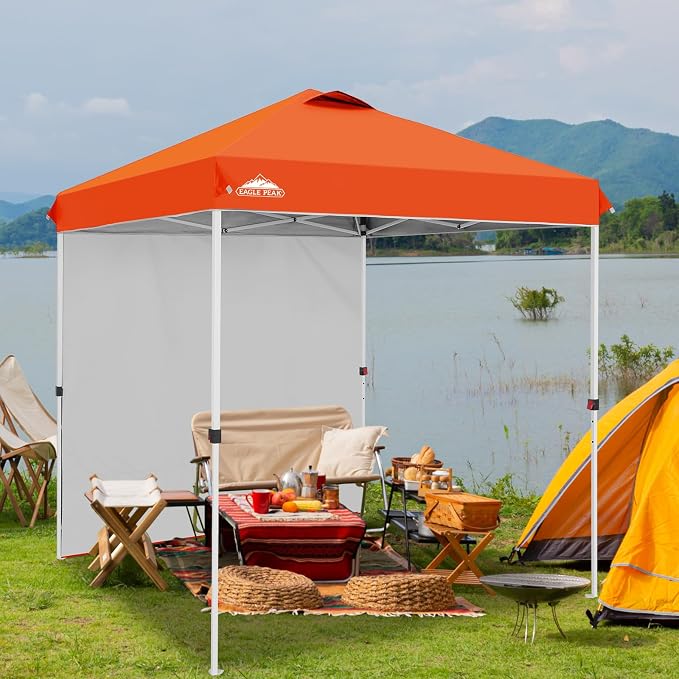EAGLE PEAK Commercial Canopy 6.6x6.6 Pop Up Canopy Tent with 1 Sidewall, Easy Setup Heavy Duty Instant Event Shelter for Vendors & Markets, Outdoor Sun Shade, Orange