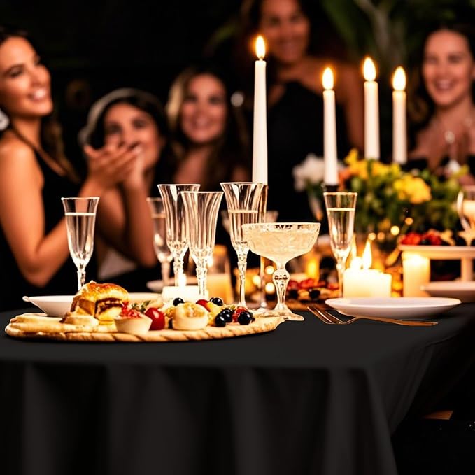 54IN X 320FT Plastic Table Cover Roll with Cutter Box, Cut to Size Plastic Table Cloths for Parties, Birthday, Disposable Tablecloth Roll for All Shape Tables (Black, 54 Inch X 320 Feet)