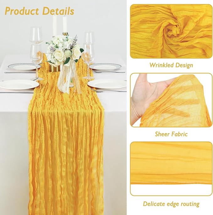 8 Pack Gold Cheesecloth Table Runner 120 Inch 10FT Gauze Cheese Cloth for Spring Home Decor, Birthday, Banquet, Wedding Decoration