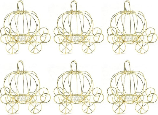 Saihisday Pumpkin Carriage Candy Box Metal Cinderella Carriage Candy Box Pumpkin Cart Centerpiece for Valentine's Day Wedding Birthdays Anniversar Halloween Parties 4.9 X 3.1 X 4.7 Inches (6, Golden)