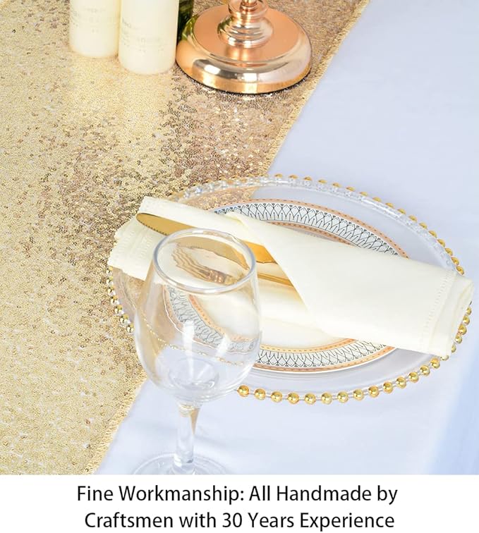 ShinyBeauty Dining Table Runners 10 Packs of 12 X 108 Sequin Table Runner Light Gold Coffee Table Runner Christmas Table Runner 108 Inches Long for Outdoor Thanksgiving Kitchen Party Wedding Dining