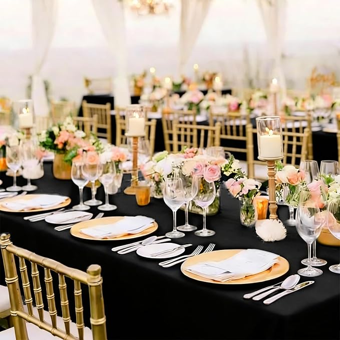 12 Pack Black Tablecloth 90x156 Inch Rectangular Table Cover | Wrinkle Resistant, Machine Washable Reusable, Wedding, Banquet, Restaurant, Party, Baby Shower,Indoor Outdoor Events