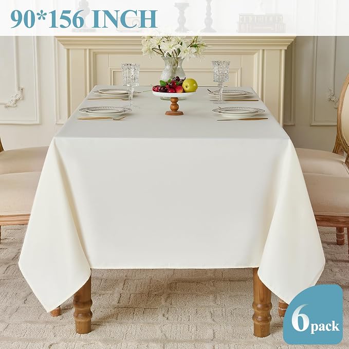 VidaFete Tablecloth 6 Pack 90 * 156inch Rectangle Table Cloth Polyester, Stain Wrinkle Resistant Polyester Dining Table Cover for Kitchen Dinning Party Wedding Rectangular Buffet Decoration(Ivory)