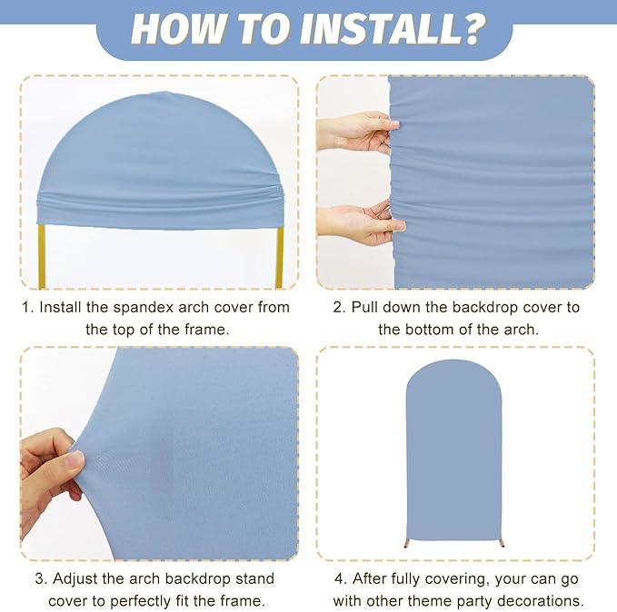 MODFUNS Wedding Arch Cover 2.6x6ft Dusty Blue Arch Backdrop Cover Spandex Arch Stand Covers Stretchy Arched Backdrop Covers for Wedding Ceremony Birthday Party Banquet Decoration
