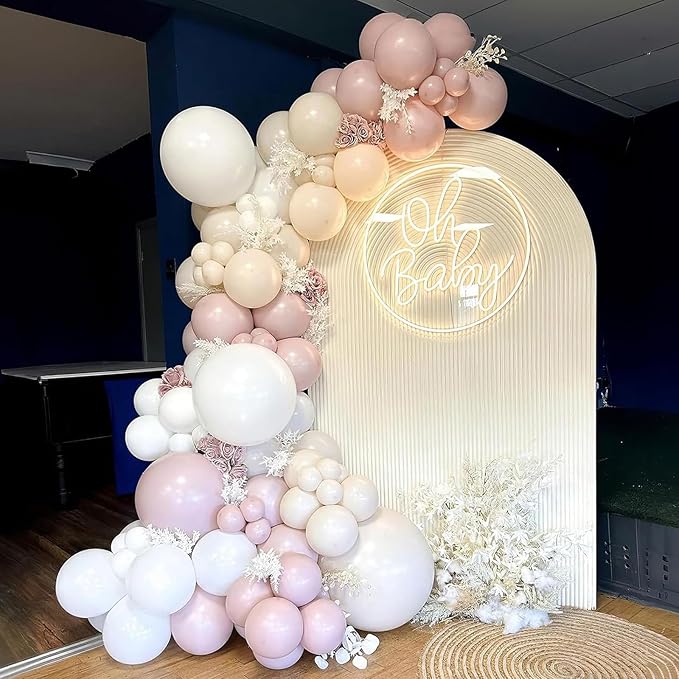 Pink Balloons, 113Pcs Different Sizes Boho Blush Pink Balloon Arch Garland Kit 18/12/10/5 Inch, Dusty Retro Vintage Rose Latex Helium Balloon for Birthday Boho Baby Shower Wedding Party Decorations