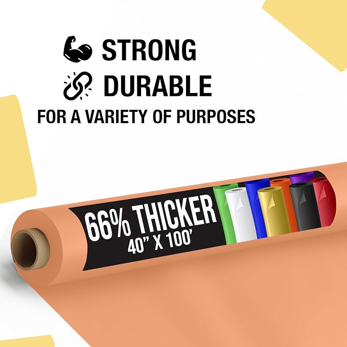 Party Solids 66% Thicker Premium Peach Plastic Table Cover Roll 40" X 100' Table Cloth Plastic Cover Roll Quality Thick Banquet Rolls Disposable Tablecloth Rolls Strong American Based Company