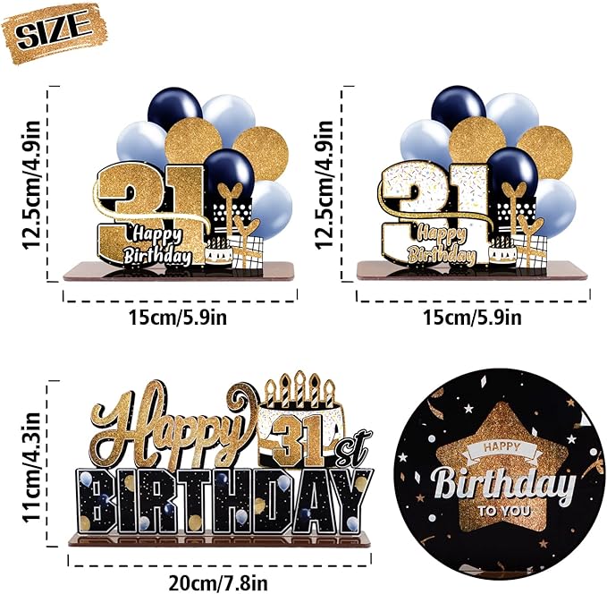 LINGTEER Happy 31st Birthday Gold Acrylic Table Topper Centerpieces Set - Cheers to 31 Years Old Birthday 31st Bday Party Gift Decorations.