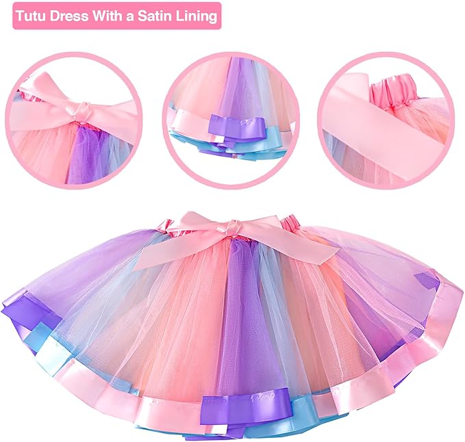 Tutu and Sian Unicorn Birthday Outfit for Girls - Shirt, Tutu Skirt Dress, Birthday Girl Crown, Hair Bow & Satin Sash (Mauve 3, 3 Years)