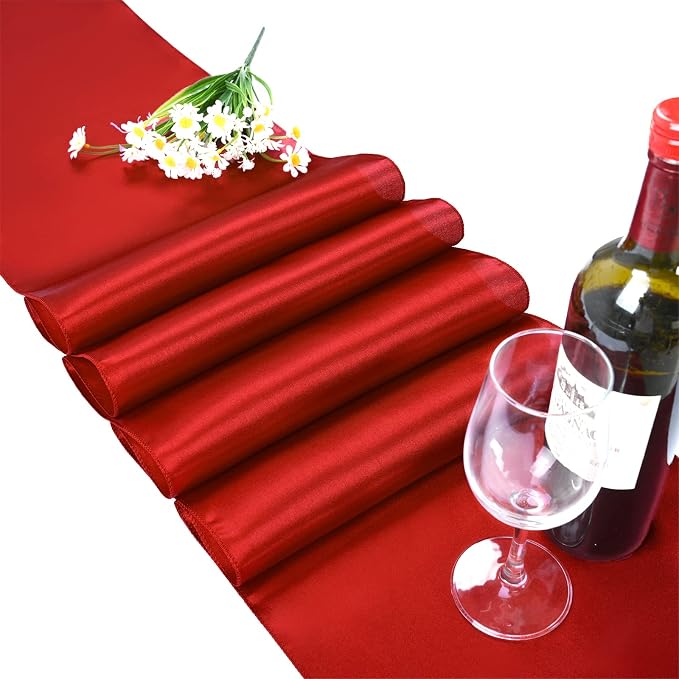 15 Pack Red Table Runner 12 x 108 Inch Long Table Runner for Party, Smooth Satin Fabric Table Decor for Wedding, Birthday Party Banquets Graduation Engagements Decoration