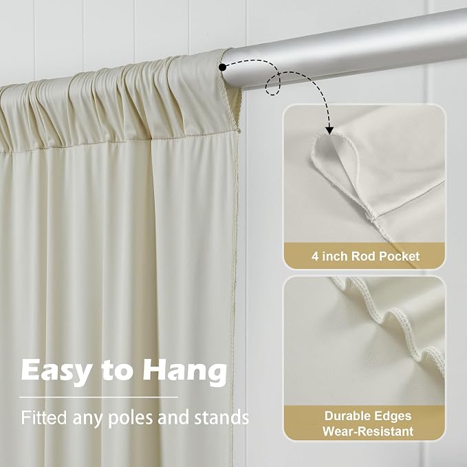20 ft x 10 ft Wrinkle Free Champagne Backdrop Curtain for Parties, 4 Panels 5x10ft Silky Polyester Wedding Backdrop Drapes Photo Back Drop Cloth for Birthday Baby Shower Photography Background