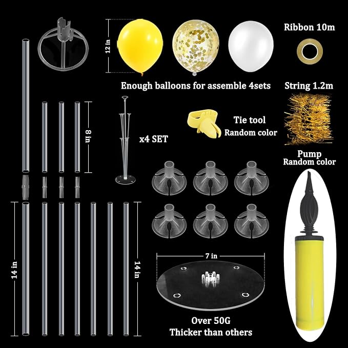 ZJDHPTY 4Set Yellow and White Balloon Stand Table Centerpiece Party Decor | Sunflower Daisy Bee Birthday Baby Shower Bridal Shower Engagement Wedding Spring Summer Backyard Party Decorations
