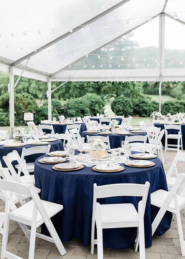 fani 8 Packs Navy Blue Round Tablecloth - 120 Inch, Premium Polyester Table Cloth for Round Tables, Washable Fabric Table Covers for Wedding, Party, Banquet, Dining Tables and Camping