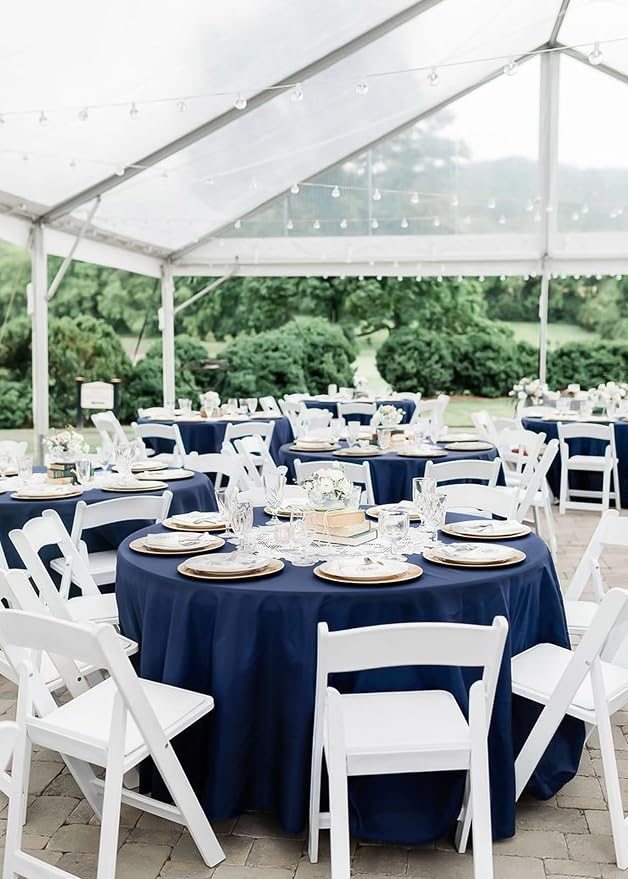 Fani 10 Pack 120 Inch Round Navy Blue Polyester Tablecloths, Wrinkle & Stain Resistant, Perfect for 8ft Round Table, Classic Style