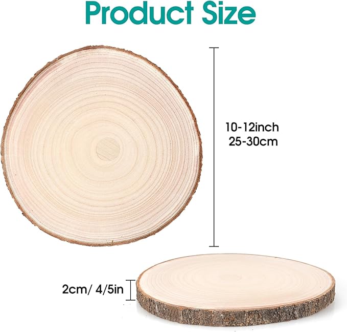 Adrattnay 8pcs Wood Slices for Centerpieces 10-12 Inches, Round Paulownia Wood Circles for Centrepiece, Rustic Wedding, Baby Shower, Party, Home Decoration and DIY Crafts