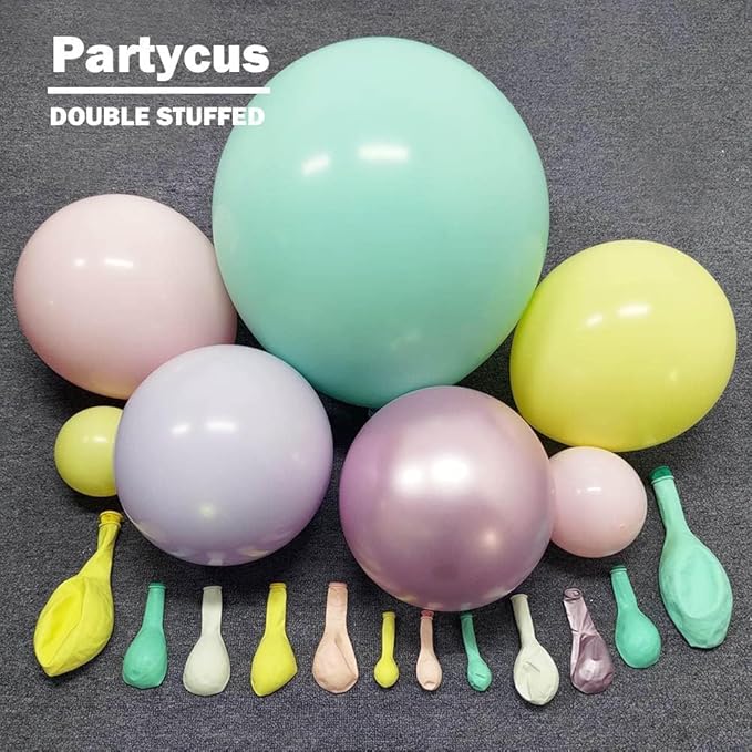 Pastel Balloon Garland Arch Kit Double Stuffed, Baby Pink Purple Yellow Green Balloons with Metallic Lilac Latex for Baby Shower Princess Birthday Spring Easter Flower Fairy Party Decoration