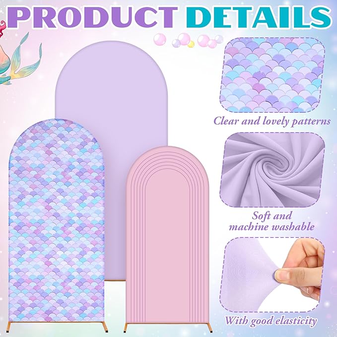 Foilswirl 34 Pieces Mermaid Birthday Party Decorations 4ft 5ft 6ft Mermaid Arch Backdrop Covers Spandex Arch Backdrop Cover Pink Purple Seashells Balloons for Summer Birthday Party