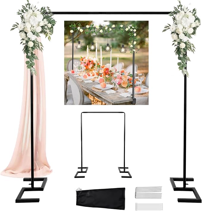 Balloon Arch Stand, 8.2FT Square Wedding Arch Frame, Metal Black Heavy Duty Backdrop Adjustable Stand, Extra 2 Clamps Change Over The Table Rod Stand for Baby Shower Party Decoration, Garden Trellis