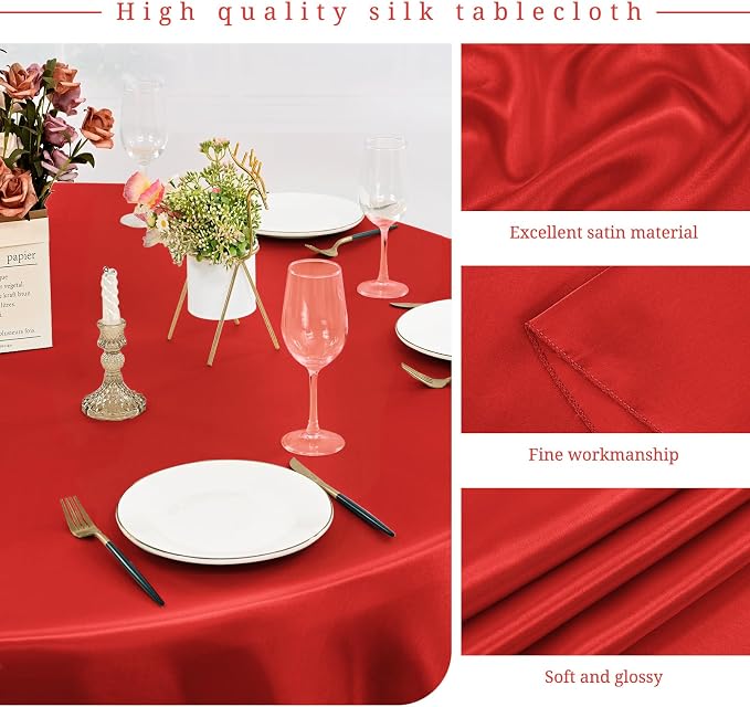 12 Pack 108 Inch Round Tablecloth, Red Satin Fabric Table Cloth for Round Tables, Wrinkle Resistant Washable TableCover Bright Silk Table Clothes for Wedding Party Dining Tables Banquet