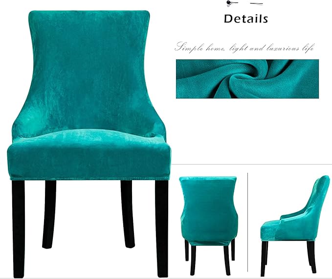 Lellen Velvet Stretch Wingback Chair Cover Slipcover - Reusable Protector Cover for Dining Room Banquet Home Decor etc Machine Washable Hand Washable (Teal, 2PC)