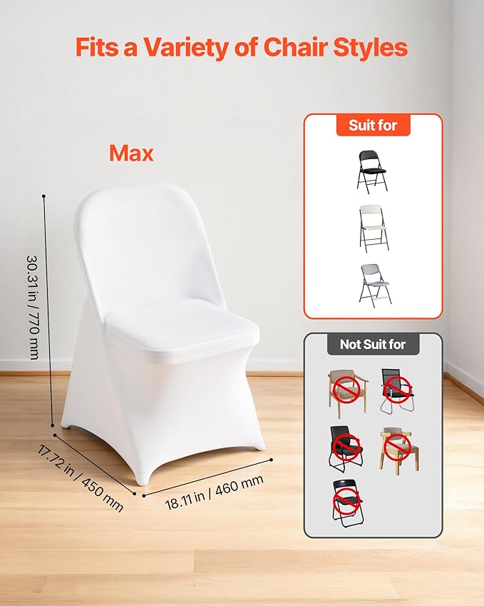 VEVOR Chair Covers, Polyester Spandex Chair Cover, Stretch Slipcovers for Wedding Party Dining Banquet Flat-Front Chair Covers (White-c, 32PCS)