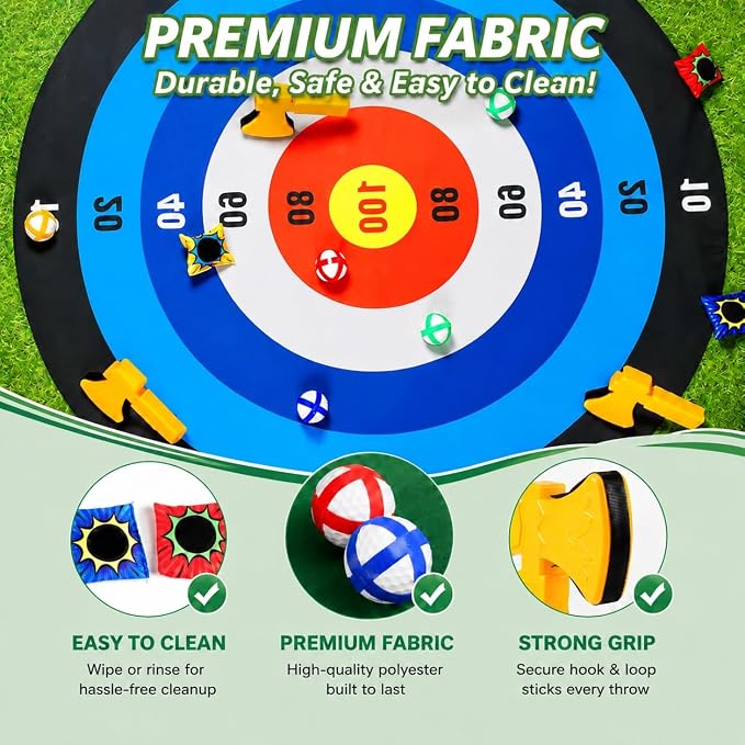 Golf Chipping Game, Battle Game for Kids & Adults, Giant 54”x54” Golf Target Mat with 16 Sticky Balls, 8 Bean Bag, 6 Axe & 2 Soccer, Perfect for Family Fun, Lawn, Poolside, Backyard Party