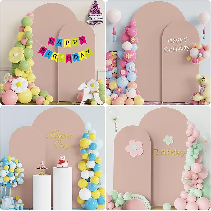 Wokceer Wedding Arch Backdrop Cover 7.2FT, 6FT Spandex Fitted Wedding Arch Stand Covers 2 Set Round Top Chiara Backdrop Stands Cover for Birthday Party Ceremony Banquet Decoration Nude