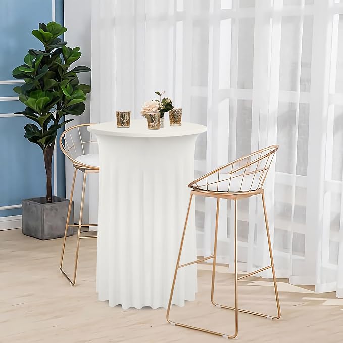 4 Pack Ivory High Top Cocktail Tablecloths Round 36inch×43inch, Wrinkle Free Stretch Spandex Cocktail Table Cloth Covers for Party Wedding Banquet Baby Shower Birthday
