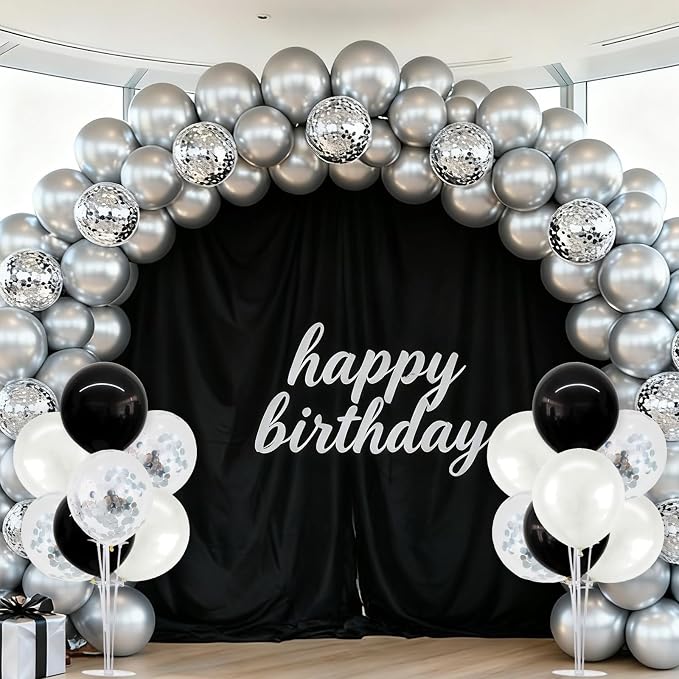 TONIFUL 4 Set Black and White Balloon Centerpiece for Table, Balloon Stand Kit for Birthday, Anniversary, Wedding, Halloween and Black White Party Decorations,2026 Graduation Decorations,Retirement
