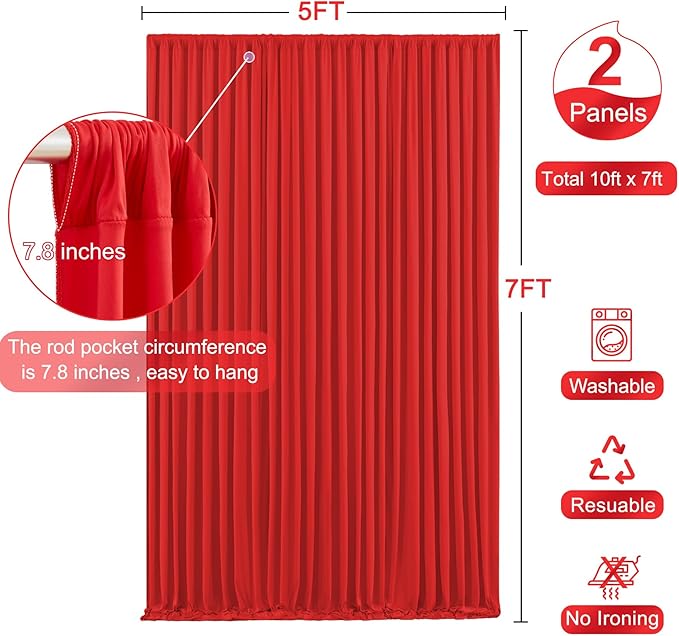 10ft x 7ft Red Backdrop Curtain for Parties Red Wrinkle Free Backdrop Drapes Panels for Wedding Baby Shower Birthday Photo Photography Christmas Polyester Fabric Background Decoration