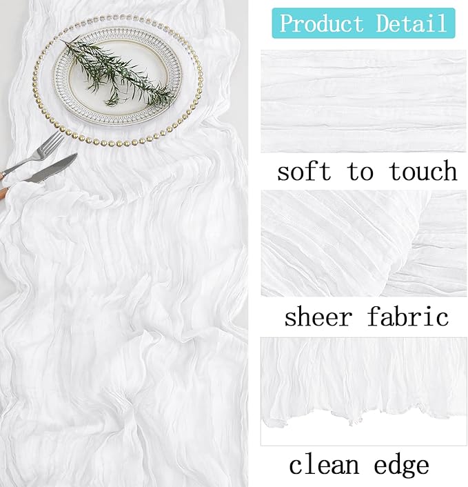 16 Pack White Cheesecloth Table Runner 20 x 120 inch Gauze Table Runners 10 FT Long,Semi Sheer Boho Cheese Cloth Fabric Table Runner Bulk for Wedding,Party,Baby Shower,Bridal Shower Decoration