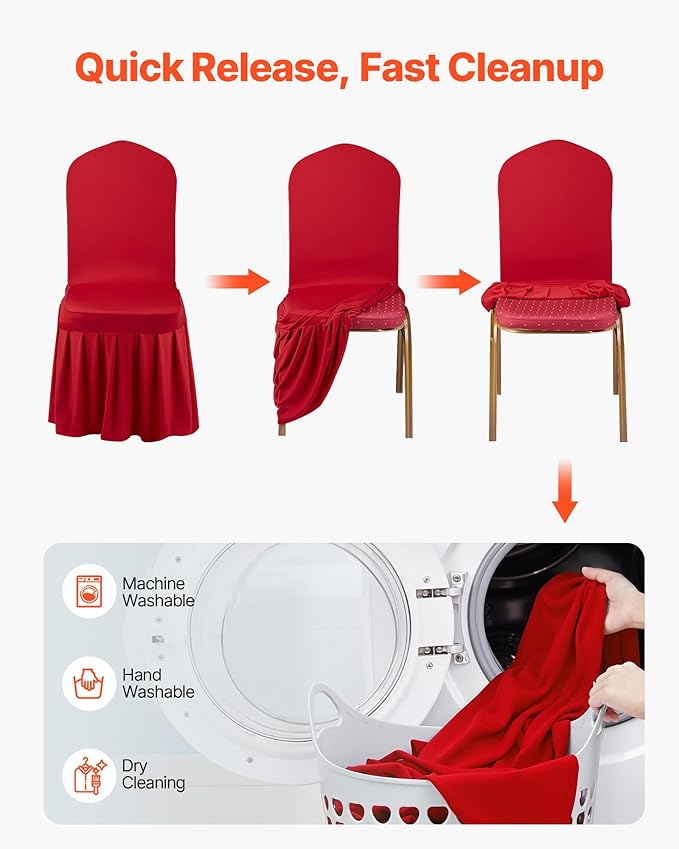 VEVOR Chair Covers, Polyester Spandex Chair Cover, Stretch Slipcovers for Wedding Party Dining Banquet Flat-Front Chair Covers (Red-d, 30PCS)