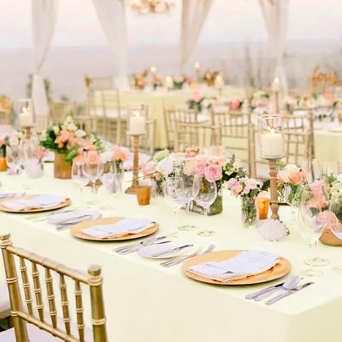 12 Pack Beige Tablecloth 90x132 Inch Rectangular Table Cover | Wrinkle Resistant, Machine Washable Reusable, Wedding, Banquet, Restaurant, Party, Baby Shower,Indoor Outdoor Events