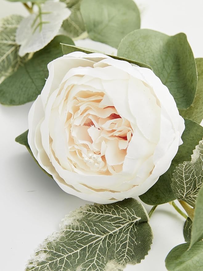 MISSPIN 2pcs Artificial Flowers Garland Spring Eucalyptus Garland Vintage Fake Flower Peony Rose Vine Greenery Decorative Wall Hanging Plant for Wedding Arch Door Arrangement Party Decor