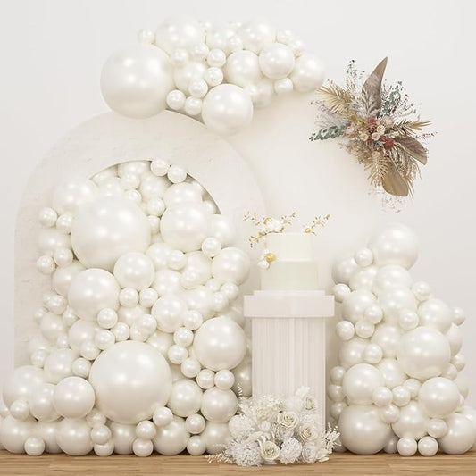Double Stuffed White Balloons Different Size 115Pcs 5/10/12/18 Inch White Pearl Balloons Arch Garland Kit for Wedding Bridal Shower Birde to be Engagement Baby Shower Birthday Party
