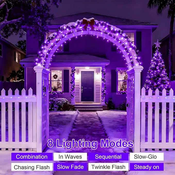 QITONG 4 Pack Solar Fairy Lights, Each 33ft 100 LED Purple Halloween String Light Outdoor Waterproof, 8 Modes Silver Wire Christmas Twinkle Mini Lights