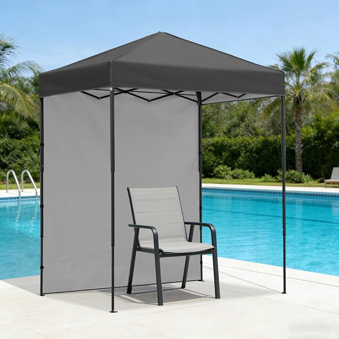 6x4 Pop Up Canopy Tent with One Wall Panel, Instant Portable Beach Canopy, Outdoor Tent with Carry Bag for Camping, Sports, Tailgating, Events, Dark Gray