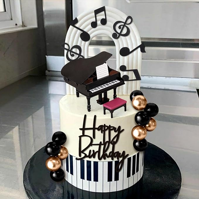 Music Cake Topper Piano Cake Toppers Music Notes Balls Cake Decorations for Musician Birthday Party Rock Theme Party
