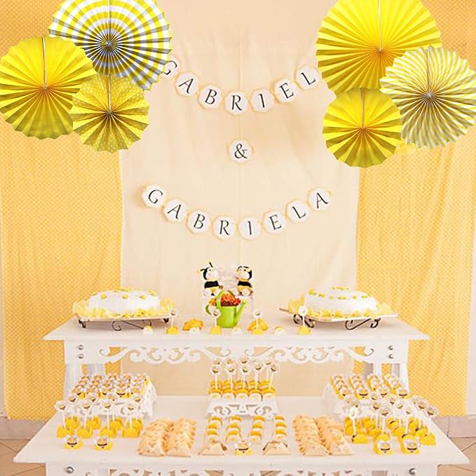 6 Pcs Yellow Paper Fans Party Decorations (16", 12", 8"), Hanging Tissue Paper Streamers for Lemonade Theme Birthday Party, Graduation, Baby Shower, Reusable Fiesta Wall Decor & Photo Backdrop