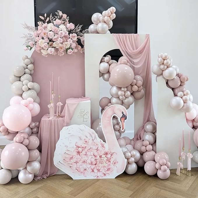 Pearl Dusty Pink Balloon Arch, Boho Double Stuffed Blush Pink Pearl White Balloons, Neutral Dusty Rose Ivory Clear Balloon Garland for Wedding Engagement Baby Bridal Shower Birthday Party Decorations