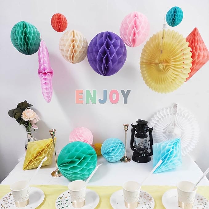 20Pcs Multi-Color Paper Honeycomb Decoration Kit for Candy Bar Birthday Party Decor Pastel Colour Baby Bridal Shower Wedding Party Supplies Rainbow Home Club Bar Decoration Spring Easter Party (Candy)