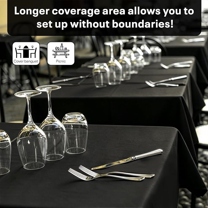 54IN X 600FT Plastic Table Cover Roll, Plastic Table Cloths for Parties, Birthday, Weddings, Banquet,Disposable Tablecloth Roll for All Shape Tables,Party Supplies. (Black, 54 Inch X 600 Feet)