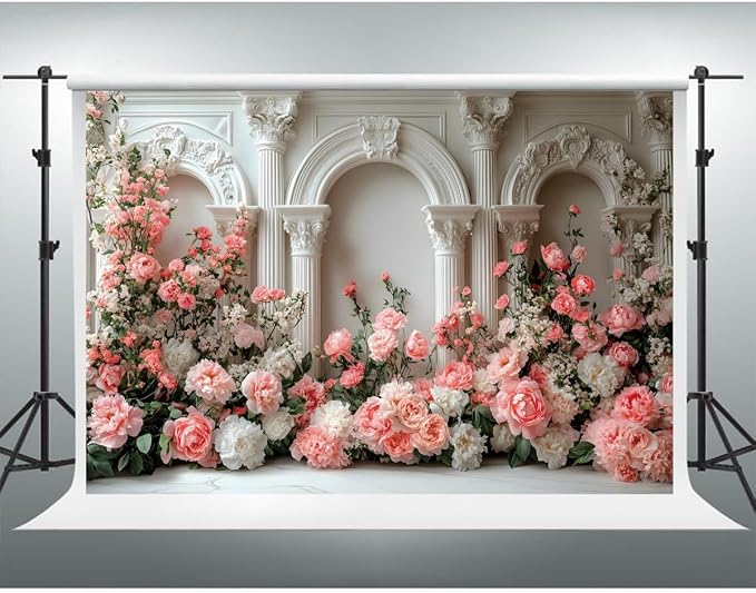 YongFoto Opulent European Archway Wall 6x4ft Blooming Rose Flower Elegant Romantic Retro Photography Background Birthday Bridal Shower Wedding Party Banner Portrait Photoshoot Wallpaper Photo Booth