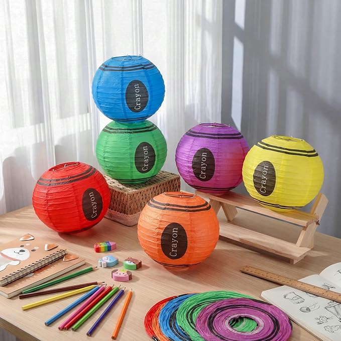 Retisee 12 Pcs Back to School Classroom Crayon Paper Lanterns 10 Inch Crayon Classroom Hanging Decor for First Day of School Kindergarten Welcome Party Supplies